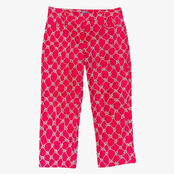 J McLaughlin Pants 10 Pomegranate White Nautical Rope Welt Pockets Stretch Waist - Picture 1 of 13
